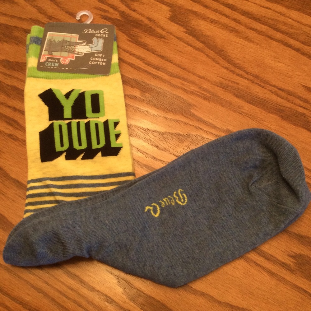 NWT Blue Q “Yo Dude You’re Late” Crew Socks